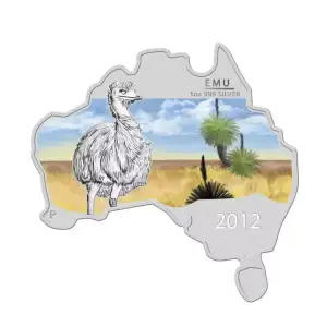 2012 1oz Australia Perth Mint EMU Australian Map Shaped .999 Silver Coin