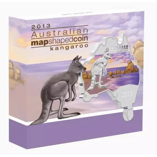 2013 1oz Australia Perth Mint KANGAROO Australian Map Shaped .999 Silver Coin (2)