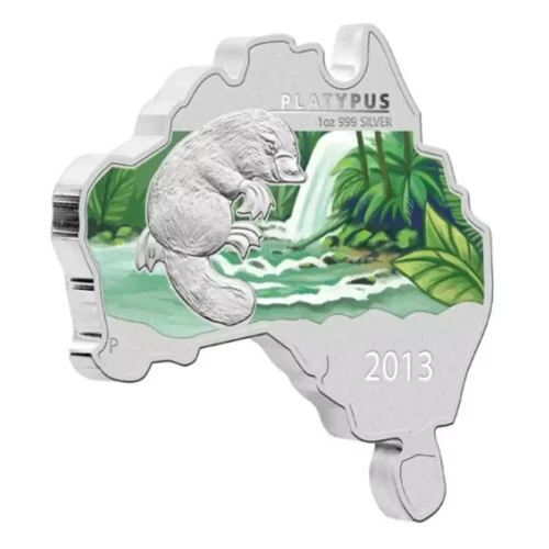 2013 1oz Australia Perth Mint PLATYPUS Australian Map Shaped .999 Silver Coin