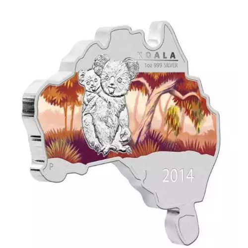 2014 1oz Australia Perth Mint KOALA Australian Map Shaped .999 Silver Coin