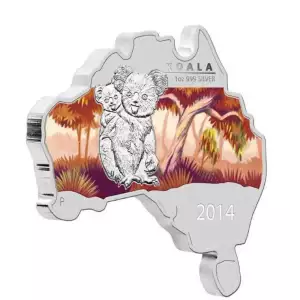 2014 1oz Australia Perth Mint KOALA Australian Map Shaped .999 Silver Coin