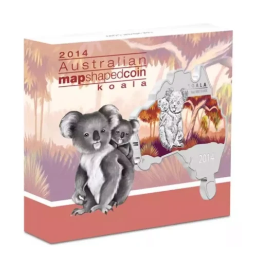 2014 1oz Australia Perth Mint KOALA Australian Map Shaped .999 Silver Coin (2)