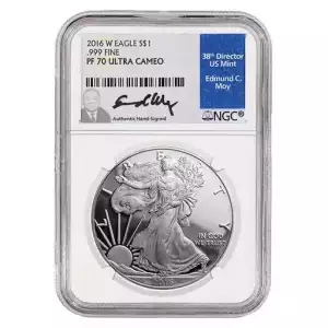 2016 W 1oz American Silver Eagle Proof NGC PF70 UC Lettered Edge 30th Edmund Moy