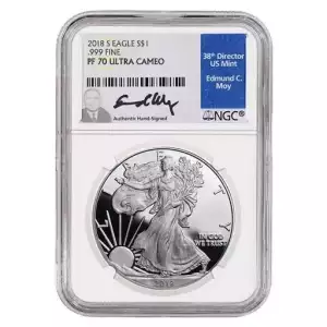 2018 S 1oz American Silver Eagle Proof Coin - NGC PF70 UC Edmund C Moy signed (2)