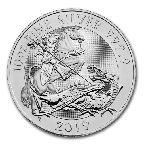 2019 10oz Great Britain St George and the Dragon Valiant .9999 Silver Coin