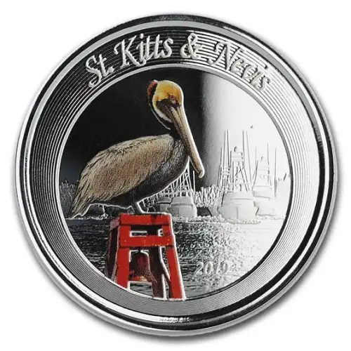 2019 1oz St. Kitts & Nevis EC8 Pelican .999 Silver Proof Colorized Coin