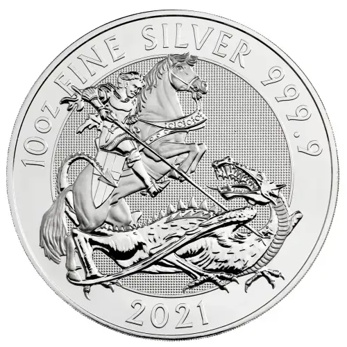 2021 10oz Great Britain St George and the Dragon Valiant .9999 Silver Coin