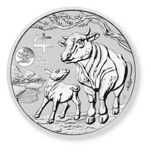 2021 1oz Australia Perth Mint Lunar Series Year of the OX .9999 Silver Coin W/ Special Dragon Privy (3)