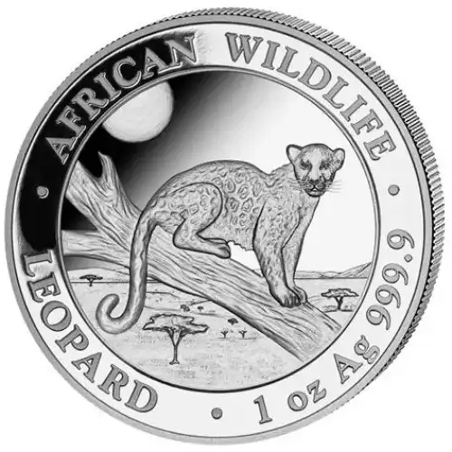 2021 1oz Somalia African Wildlife Series .9999 Silver Leopard BU Coin