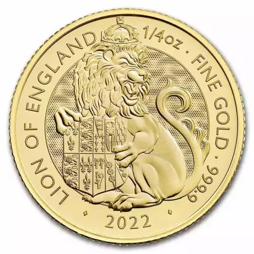 2022 1/4 oz British Royal Mint Tudor Beasts Series Lion of England .9999 Gold Coin (2)
