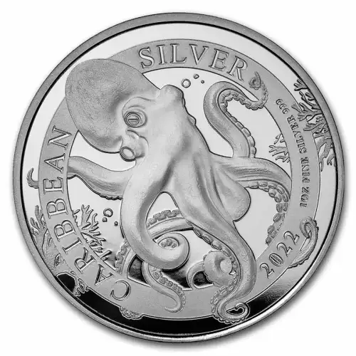 2022 1oz Barbados Caribbean Octopus .999 Silver