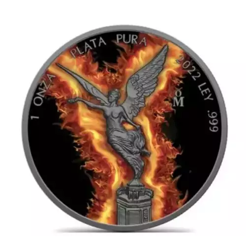 2022 1oz Mexican Libertad .999 Silver - Colorized Burning Flames Edition