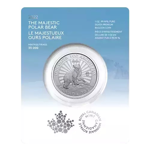 2022 1oz Royal Canadian Mint .9999 Silver Majestic Polar Bear Coin in Assay Card (35,000 Mintage) (3)