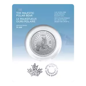 2022 1oz Royal Canadian Mint .9999 Silver Majestic Polar Bear Coin in Assay Card (35,000 Mintage) (3)