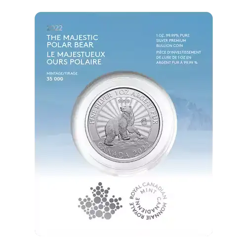 2022 1oz Royal Canadian Mint .9999 Silver Majestic Polar Bear Coin in Assay Card (35,000 Mintage) (3)