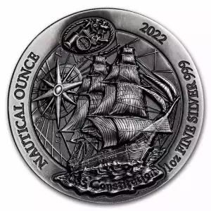 2022 1oz Rwanda Nautical Ounce - USS Constitution  .999 Silver High Relief Antique Coin (2)