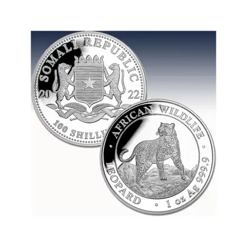 2022 1oz Somalia African Wildlife Series .9999 Silver Leopard BU Coin