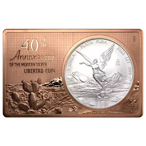 2022 Silver 1 oz & Copper 2 oz Mexican Libertad 40th Anniversary Proof Coin Bar  (3)