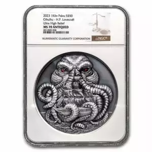 2023 1 Kilo Silver Palau Cthulhu H.P. lovecraft Ultra High Relief NGC MS70 