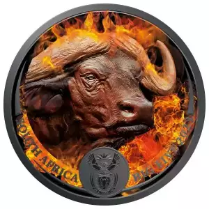 2023 1 oz South African Big Five Burning Buffalo Colorized Coin