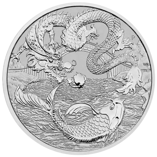 2023 1oz Australia Chinese Myths and Legends - Dragon And Koi .9999 Silver BU Coin