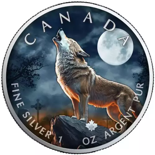 2023 1oz Canada Maple Leaf Halloween Howling Wolf Edition .999 Silver Coin