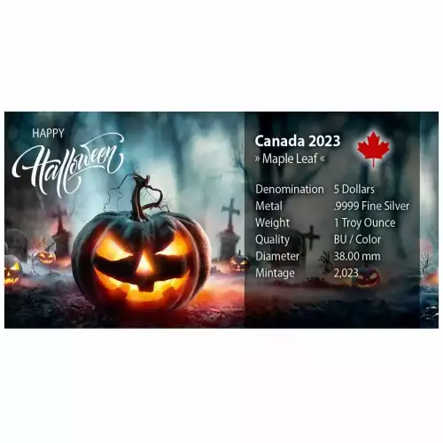 2023 1oz Canada Maple Leaf Halloween Howling Wolf Edition .9999 Silver Coin (3)