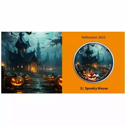 2023 1oz Canada Maple Leaf Halloween Spook House Edition .9999 Silver Coin (2)