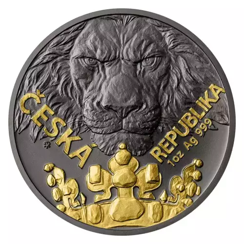 2023 1oz Niue Czech Lion Gold Gilt Black Platinum .999 Silver Coin (2)