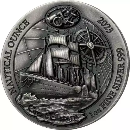 2023 1oz Rwanda Nautical Ounce - Great Eastern .999 Silver High Relief Antique Coin (2)