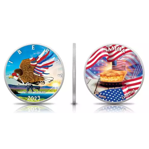 2023 1oz Samoa Eagle God, Guns & Apple Pie Edition .999 Silver Coin