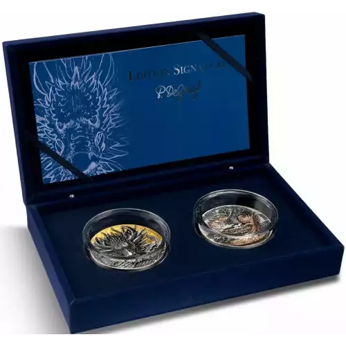 2023 2 x 5oz Ivory Coast Dragon Signature Edition .999 Silver Coin Set (2)