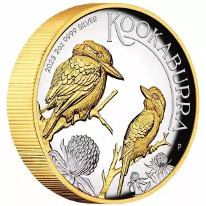 2023 2oz Australian Perth Mint .9999 Silver High Relief Gilded Kookaburra Coin (4)