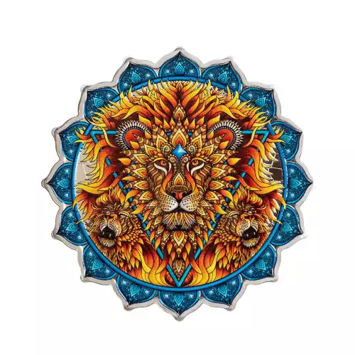 2023 2oz Solomon Islands PAMP Phil Lewis Seven Chakras series -Lion of the 5th Chakra .9999 Silver Colour Shaped Coin