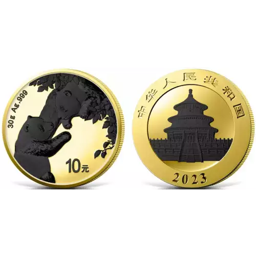 2023 30g Chinese Silver 24k Yellow Gold with Black Plat Panda