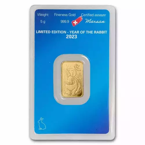 2023 5g Argor-Heraeus Year of the Rabbit Minted .9999 Gold Bar in Assay (2)