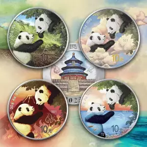 2023 China Panda Four Elements: Water, Air, Fire, Earth 4x30g .999 Silver Collection (4)