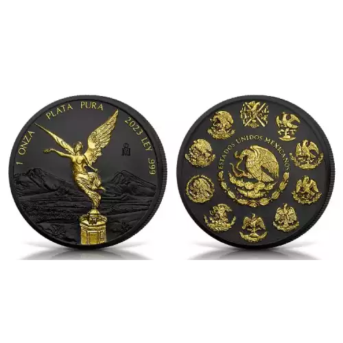 2023 Mexico Libertad Black Platinum with 24k Gold 1 oz Silver Coin