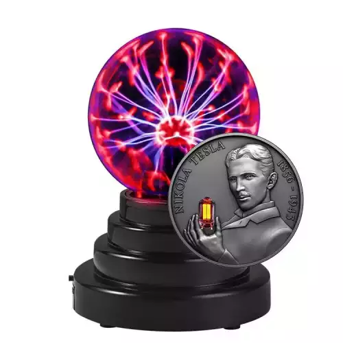 2023 Nikola Tesla 2 oz Silver Coin with working Light Bulb and Plasma Ball