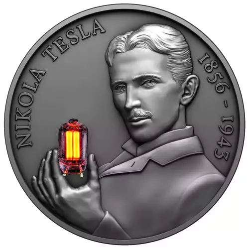 2023 Nikola Tesla 2 oz Silver Coin with working Light Bulb and Plasma Ball (3)