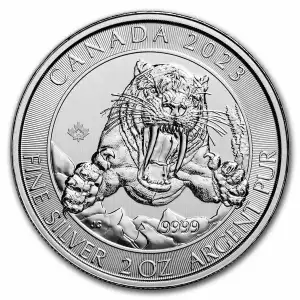 2023 RCM 2 oz .9999 Silver Ice Age of Canada Smilodon Sabre-tooth Cat Coin