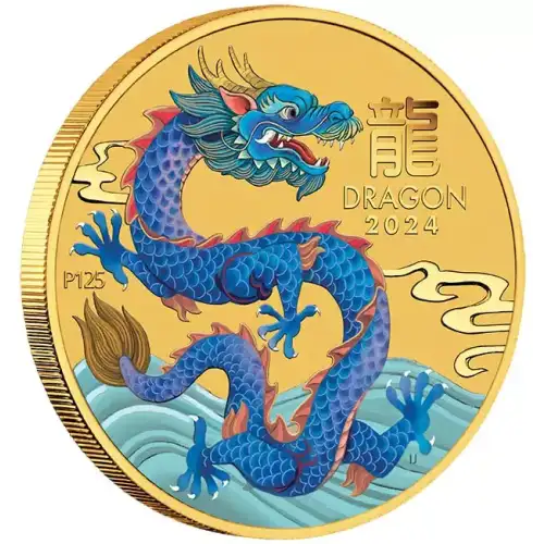 2024 1/10oz Australia Lunar Series III - Year of the Dragon .9999 Gold Coloured BU Coin (4)