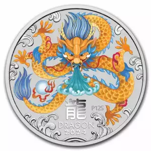 2024 1/2 Australia Lunar Dragon BU Colorized .9999 Silver Coin (2)