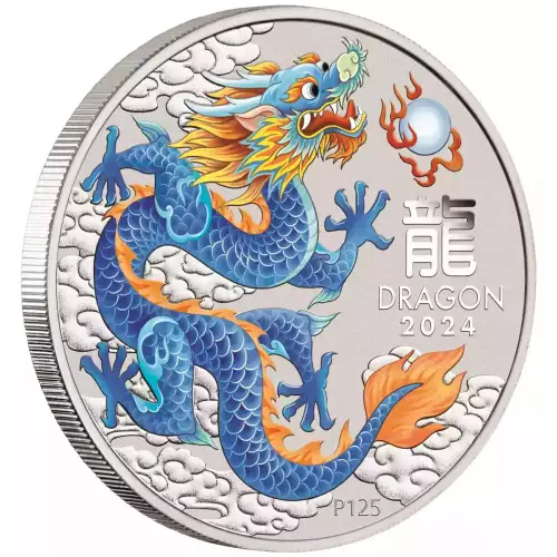 2024 1/2oz Australia Lunar Series III BLUE DRAGON - Year of the Dragon .9999 Silver Coloured BU Coin (4)