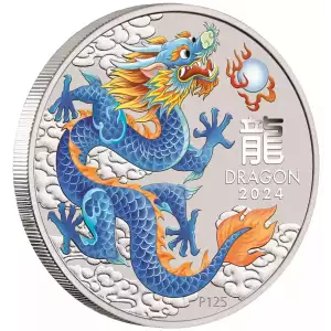 2024 1/2oz Australia Lunar Series III BLUE DRAGON - Year of the Dragon .9999 Silver Coloured BU Coin (4)