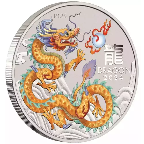 2024 1/2oz Australia Lunar Series III GOLDEN DRAGON - Year of the Dragon .9999 Silver Coloured BU Coin (4)