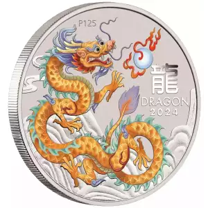 2024 1/2oz Australia Lunar Series III GOLDEN DRAGON - Year of the Dragon .9999 Silver Coloured BU Coin (4)