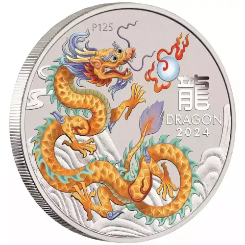 2024 1/2oz Australia Lunar Series III GOLDEN DRAGON - Year of the Dragon .9999 Silver Coloured BU Coin (4)