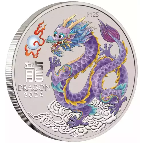 2024 1/2oz Australia Lunar Series III LILAC DRAGON - Year of the Dragon .9999 Silver Coloured BU Coin (4)