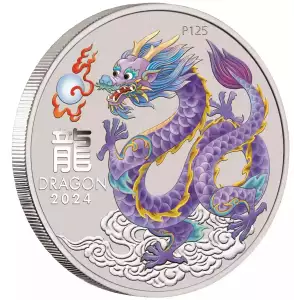 2024 1/2oz Australia Lunar Series III LILAC DRAGON - Year of the Dragon .9999 Silver Coloured BU Coin (4)